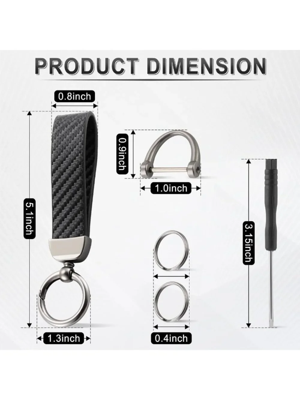 Stylish Carbon Fiber Keychain with Anti-Lost D-Ring & 2 Rings - Universal Car